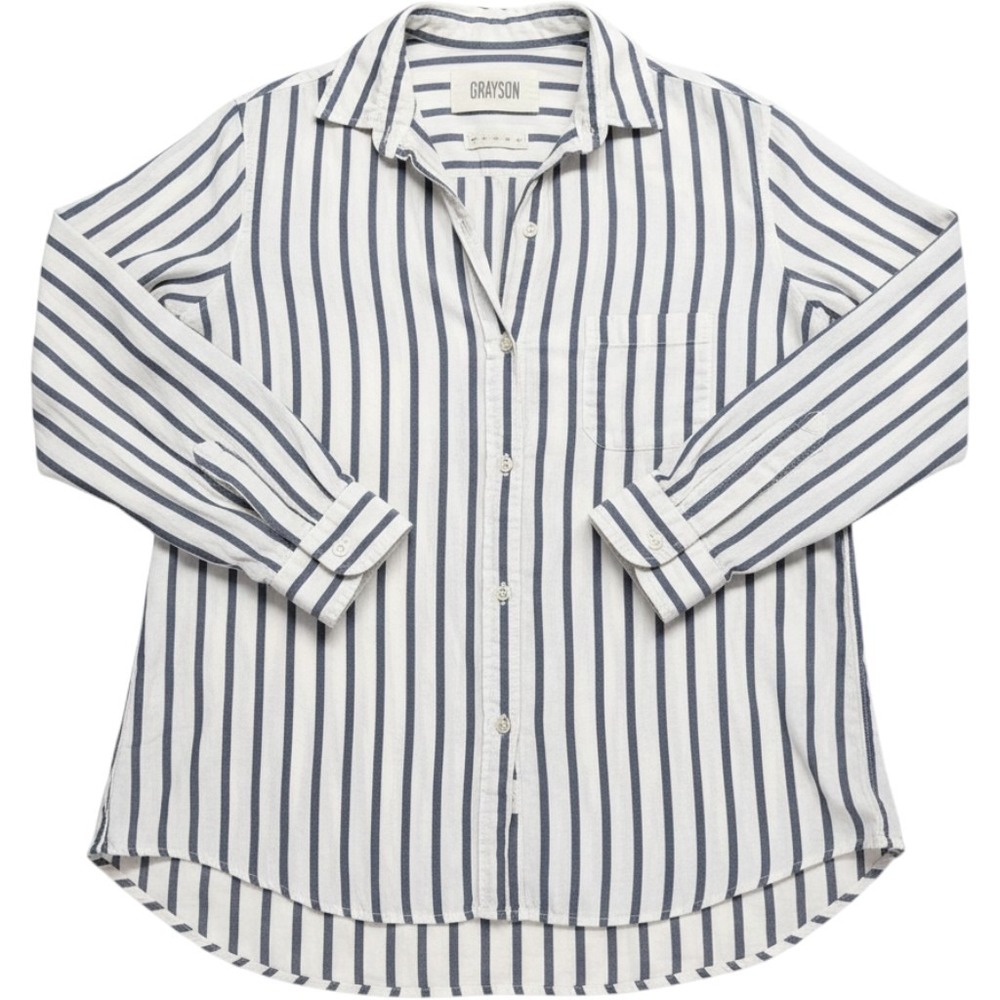 Grayson The Hero Button Down Shirt Navy White Striped Herringbone Size 01 Small
